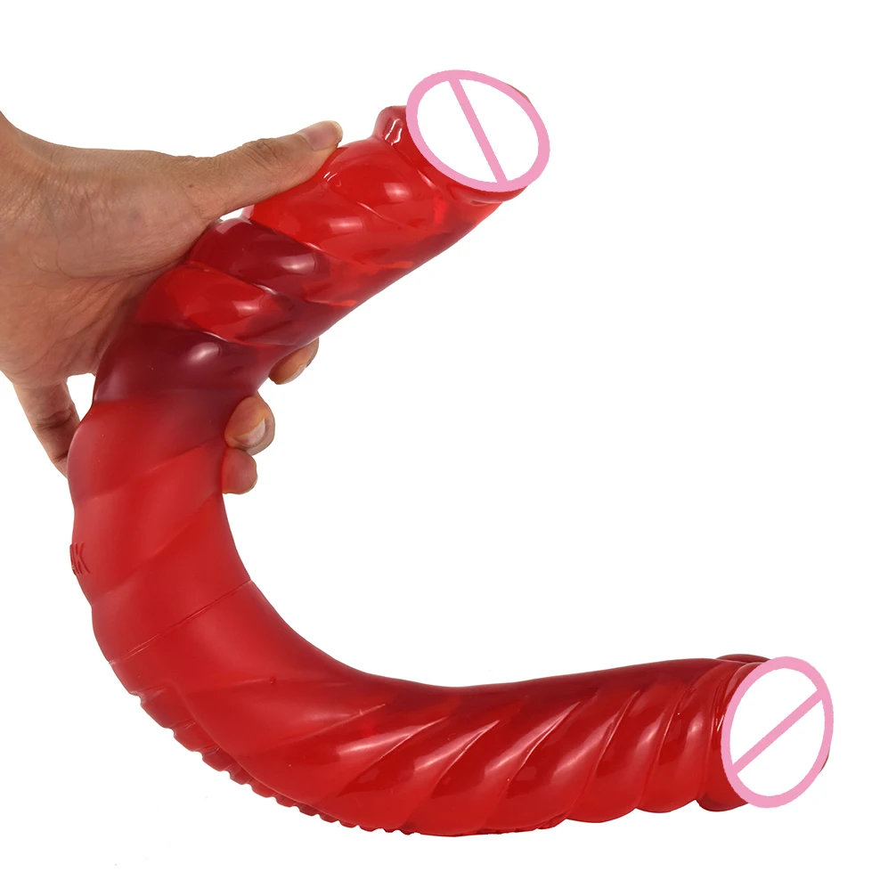 FAAK New 16.5 Inch Long Double Dildo Transparent Wine Red Anal Beads Sex Toys For Lesbian Vagina Masturbte Anus Massage Sex Shop