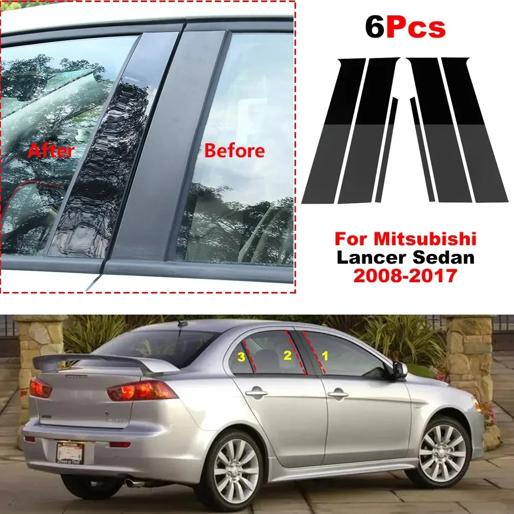 

6Pcs Car Window Door Column BC Pillar Post Cover Sticker Black for Mitsubishi Lancer Sedan 2008-2017 Proton Inspira 2010-2015