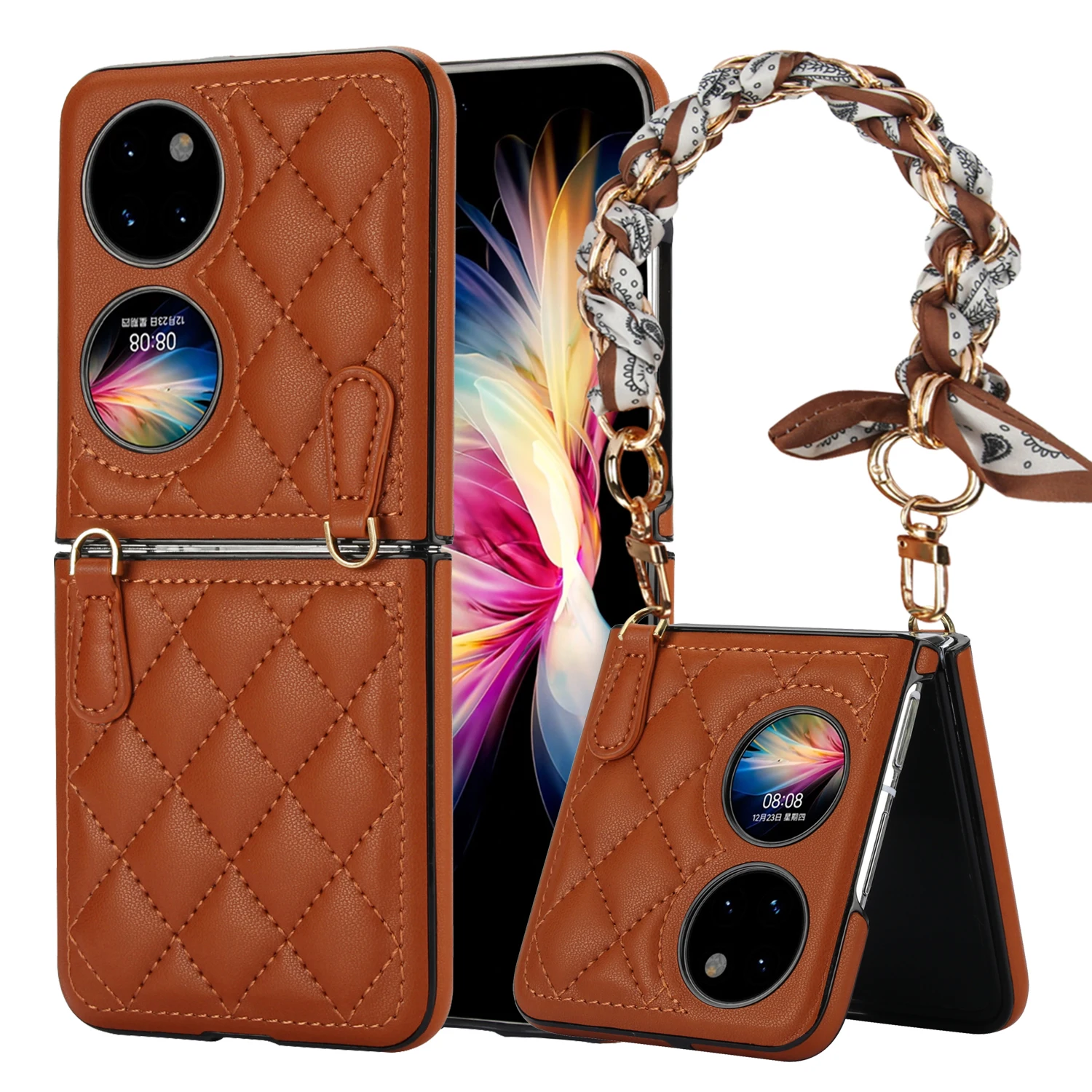 

Crossbody Strap Hinge Leather Phone case For Huawei p50 Pocket For Huawei Pocket 2