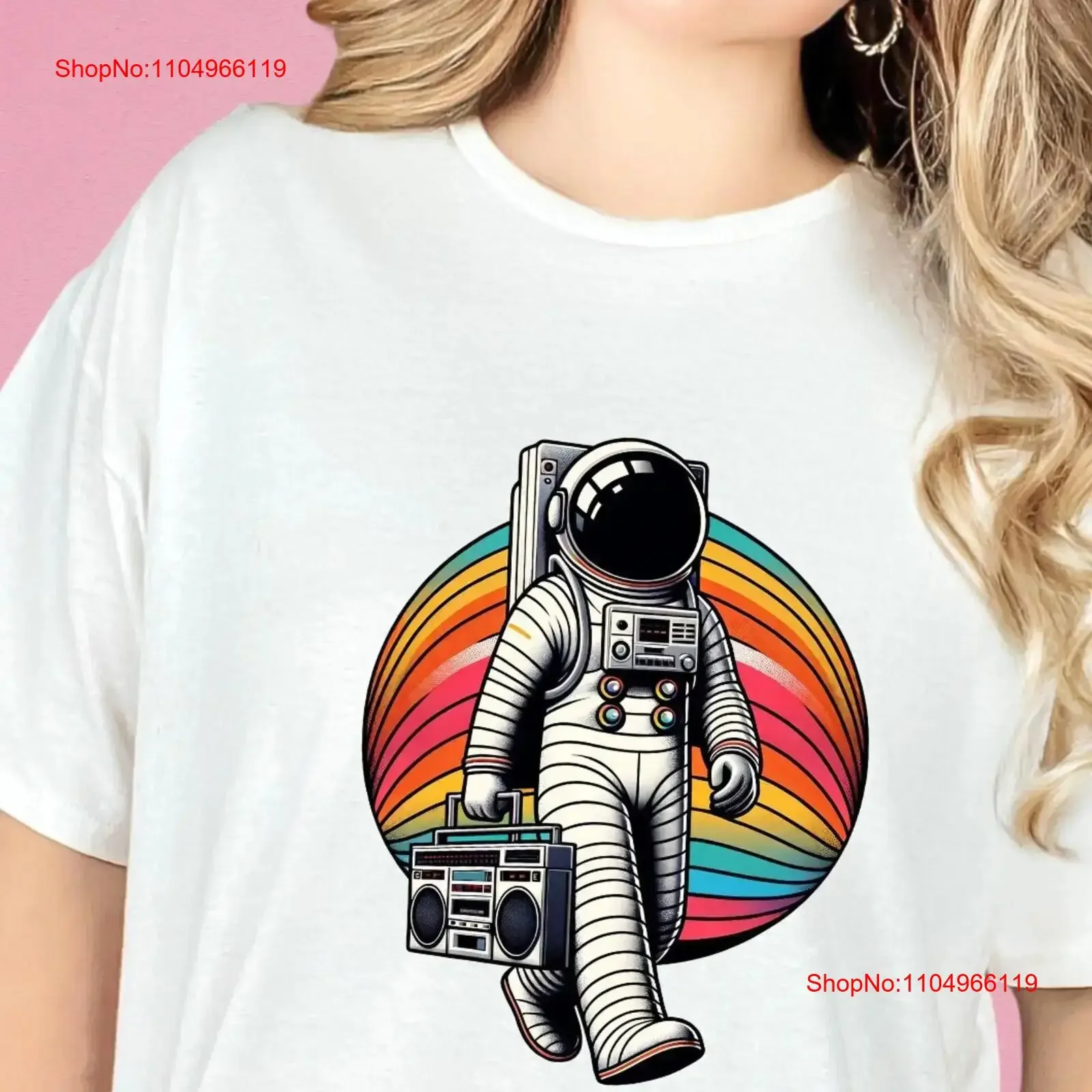 

Astronaut with Boombox T Shirt Space Suit and HelmeT Design Vintage Music Style DTG Print Cool Top for vintage Washed