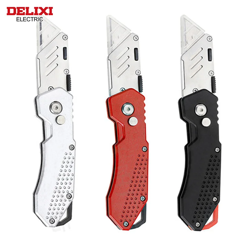 DELIXI ELECTRIC Fold Utility Knife,Zinc alloy handle Sharp Cut Heavy Duty Steel Break,for Cut Paper, Fabric, Foam Board, Rubber