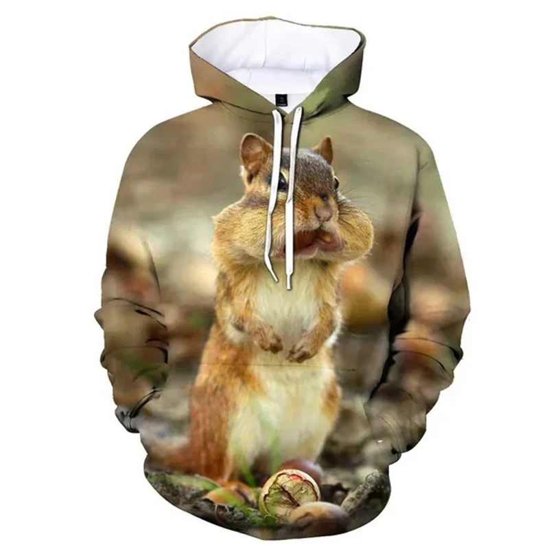 Funny Cute Squirrel Hoodie Animal 3D Print Men Women Streetwear Hoodies Oversized Pullover Hooded Sweatshirts Kids Tops Clothing