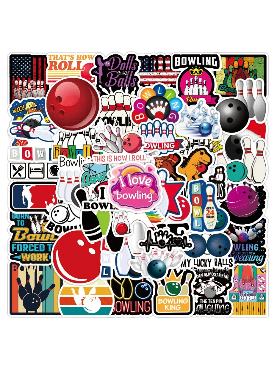 50 Bowling Sports Series Graffiti Stickers, Car Trunk, Skateboard, Water Glass, Refrigerator Waterproof Stickers