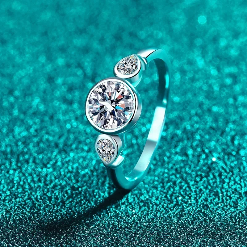 1.6ct Full Moissanite Bubble Ring Platinum Pt950 for Women Round Pave Design Simple Daily Wear Wedding Bands Valentines Gift