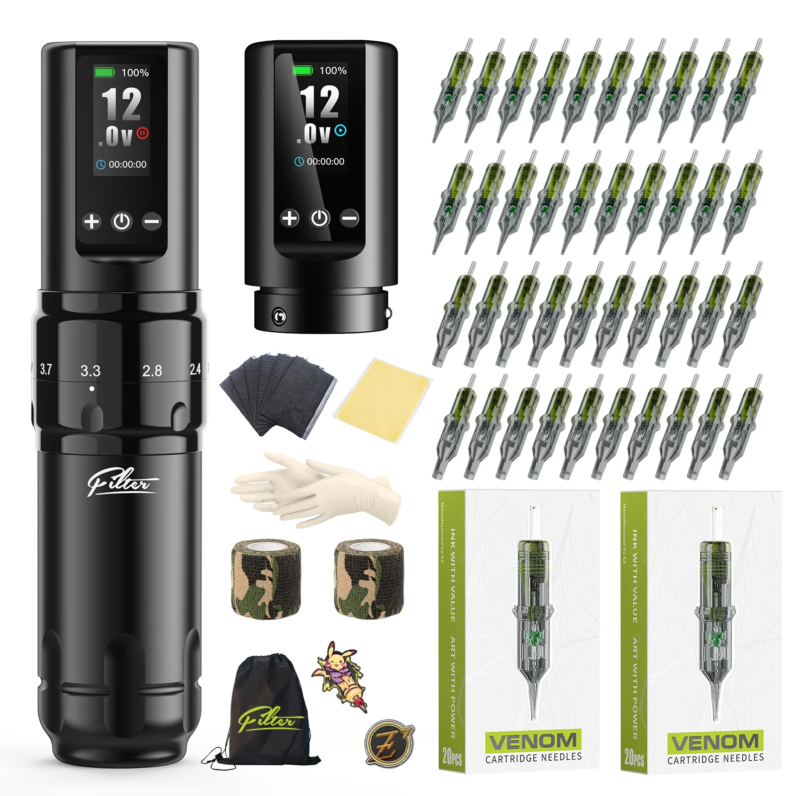 

Беспроводные наборы для татуировки с фильтром, наборы ручек для тату-машины с картриджем, 40 шт., иглы для татуировки, перманентный макияж, принадлежности для татуировок