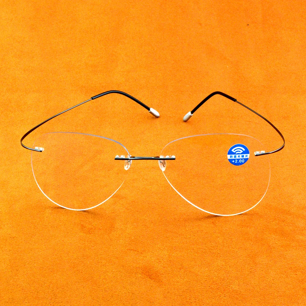 Large Frame Pilot New B Titanium ONLY 2G Ultra-light Bomb MEN WOMEN Rimless READING GLASSES +0.75 +1 +1.25 +1.75 to +4