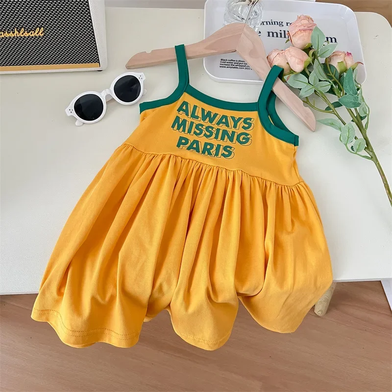 

Girls Casual Dresses Letter Printing Suspenders Kids Dresses for Girls 1 To 7 Years Old Toddler Girl Clothes Summer Dress