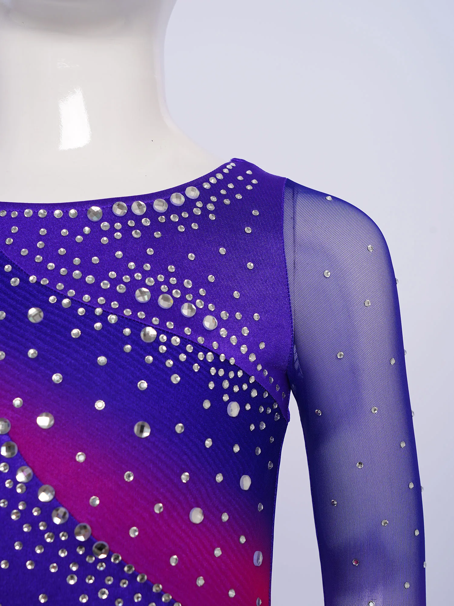 

Kids Girls Rhinestones Ballet Jersey Dress Figure Skating Rhythmic Gymnastics Leotard Asymmetrical Split Lyrical Dance Dress