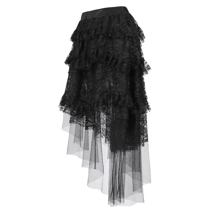Gothic Steampunk Victorian Lace Long Skirt High Waist Corset Black Multilayer Skirt for Women Burlesque Costume