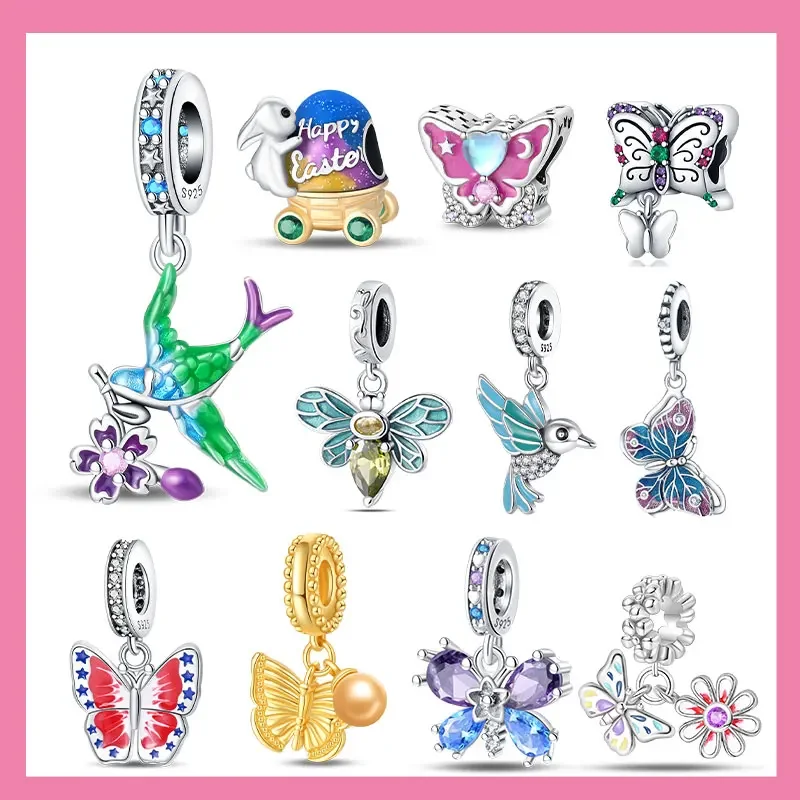 

Animal Firefly Green Spring Bird Butterfly Beads Fit Bracelet Charms 925 Silver Original Jewelry Making Women Anniversary Gift
