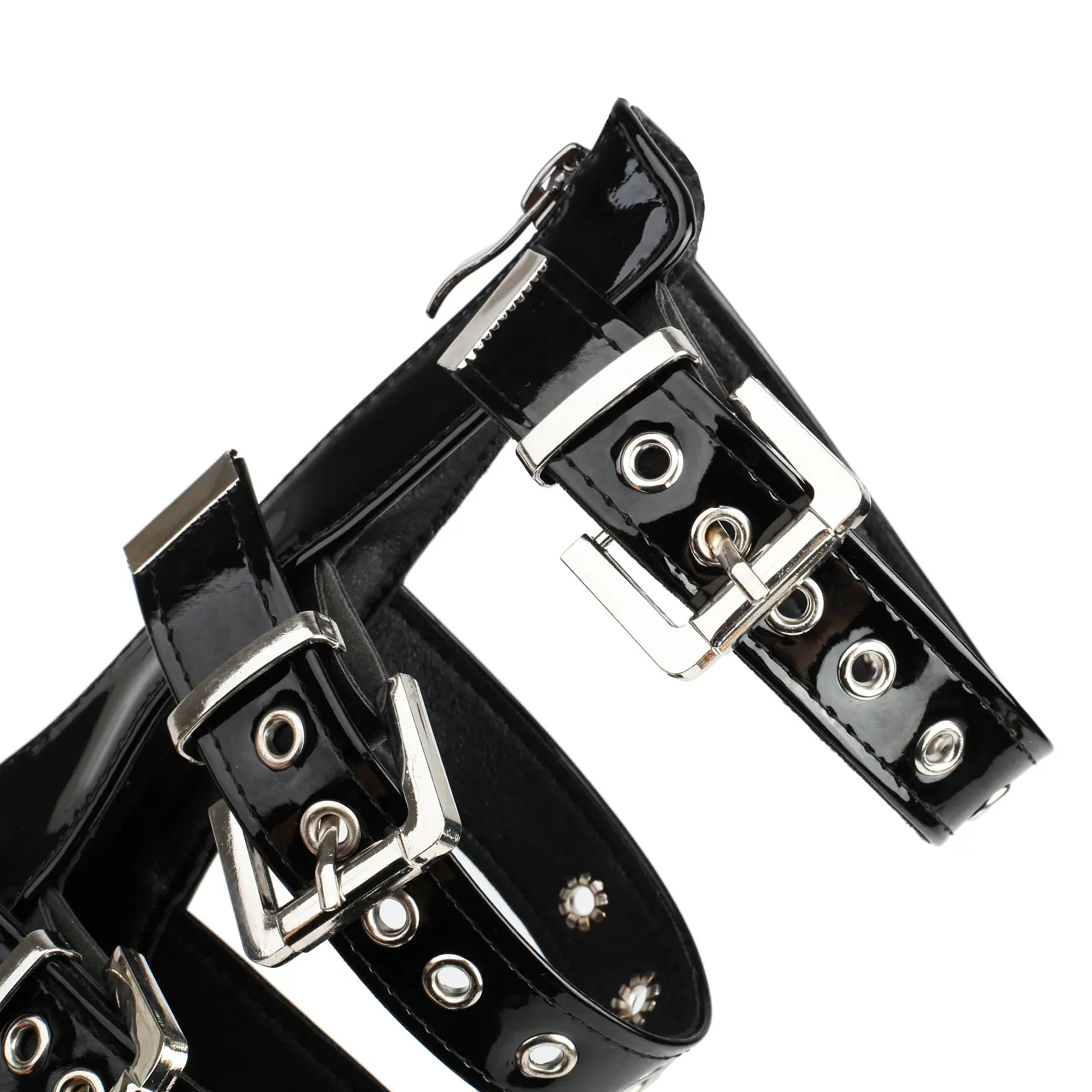 Punk Black Women's Gladiator Pumps Platform Block High Heels Shoes Back Zipper Design Buckles Decor Autumn Footwear