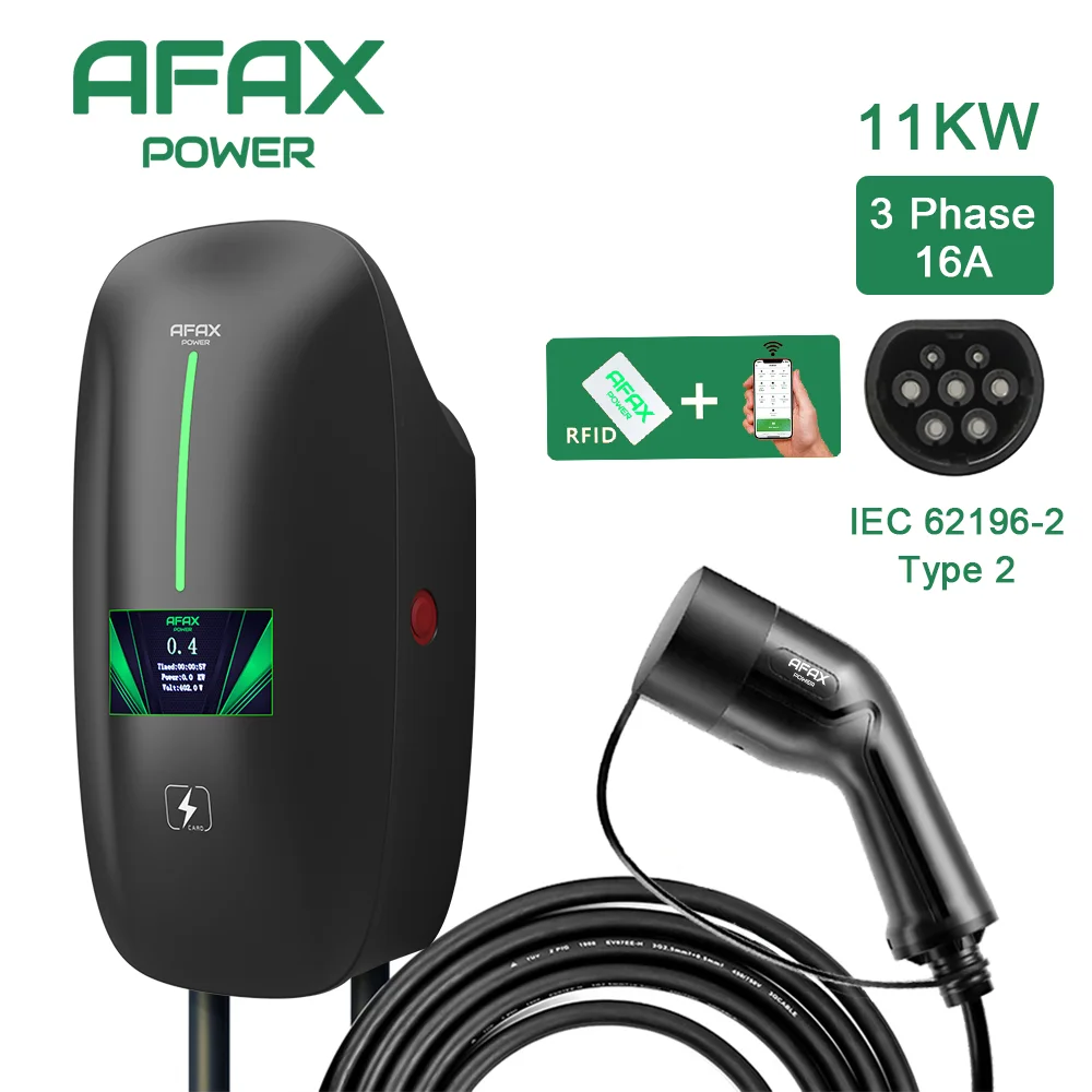 AFAX POWER EV Charger 32A 7.6KW Type2 Cable Car Charger EVSE Wallbox 11KW 22KW 3Phase Socket APP Control for Electric Car