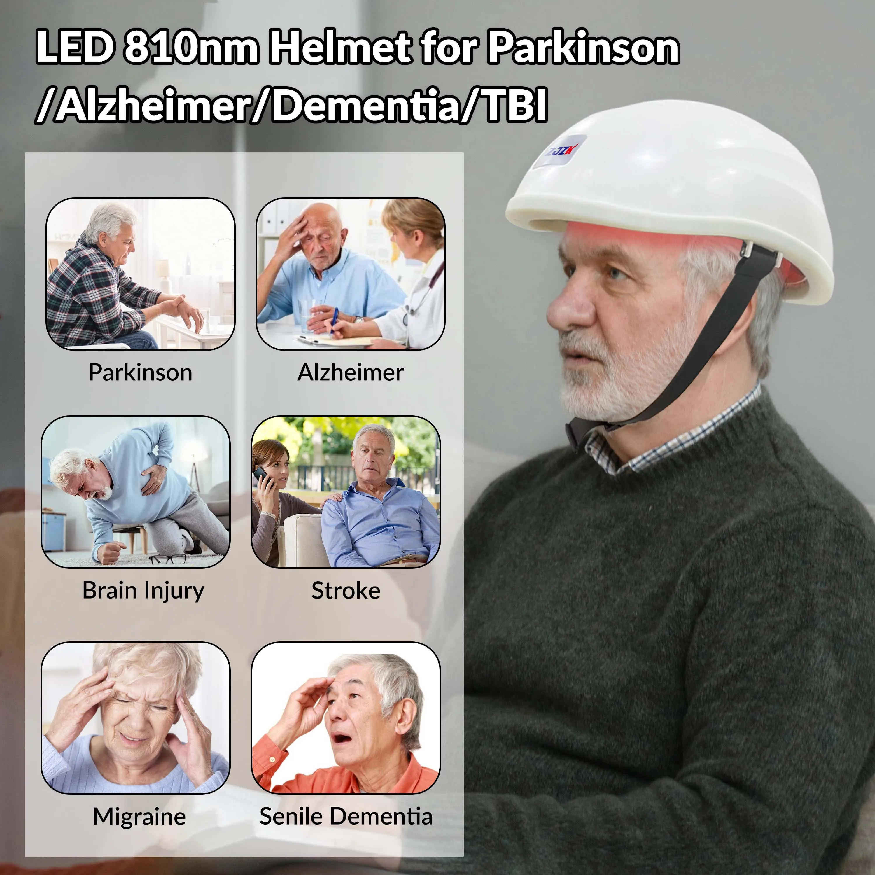 ZJZK Dementia Helmet Photobiomodulation Therapy 810nmx280diodes Waves For The Brain Traumatic Brain Injury Cerebral Infarction