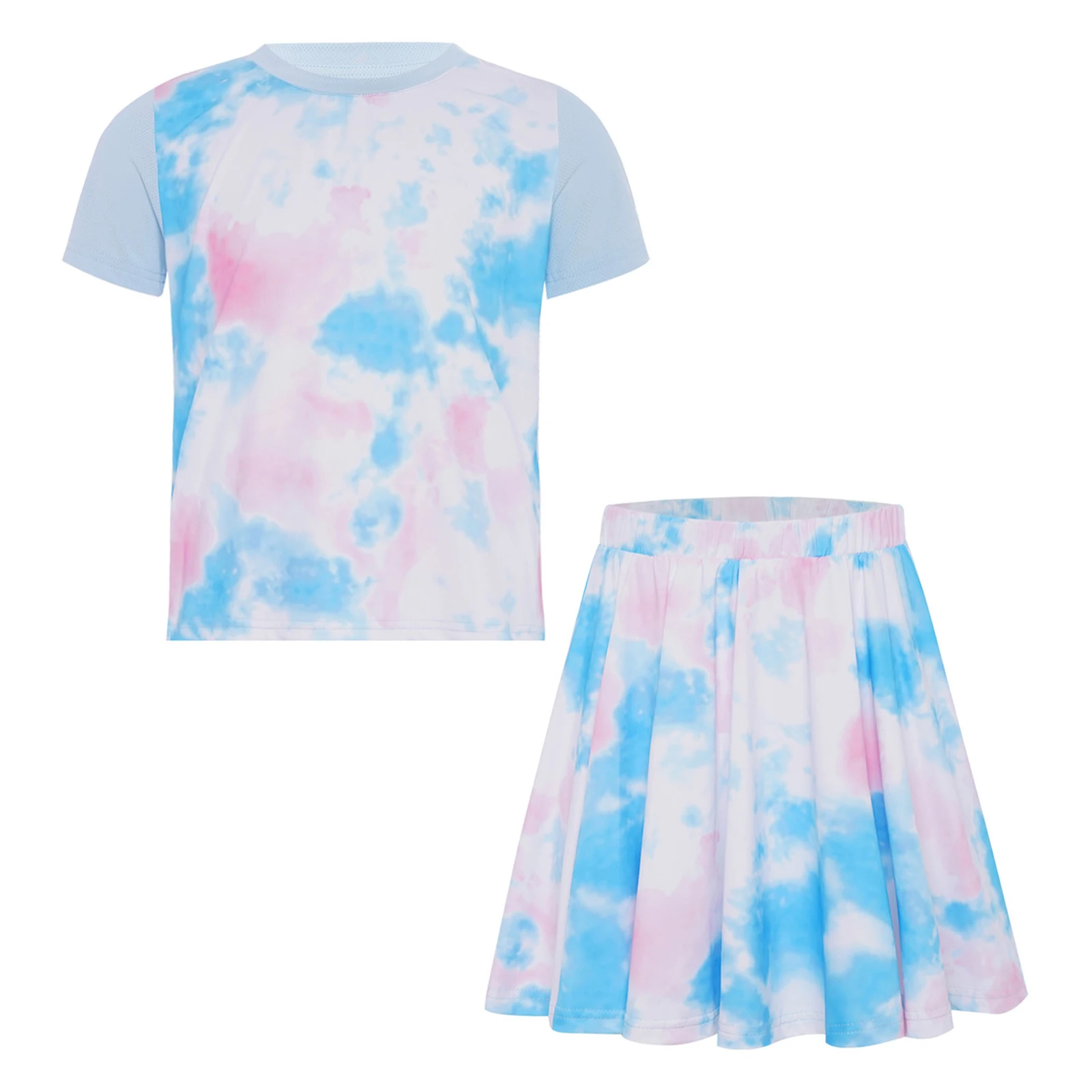بدلة تنس للأطفال البنات مكونة من قطعتين بدلة رياضية لتنس الريشة طقم رياضي سريع الجفاف تي شيرت رياضي مع تنورة مكشكشة