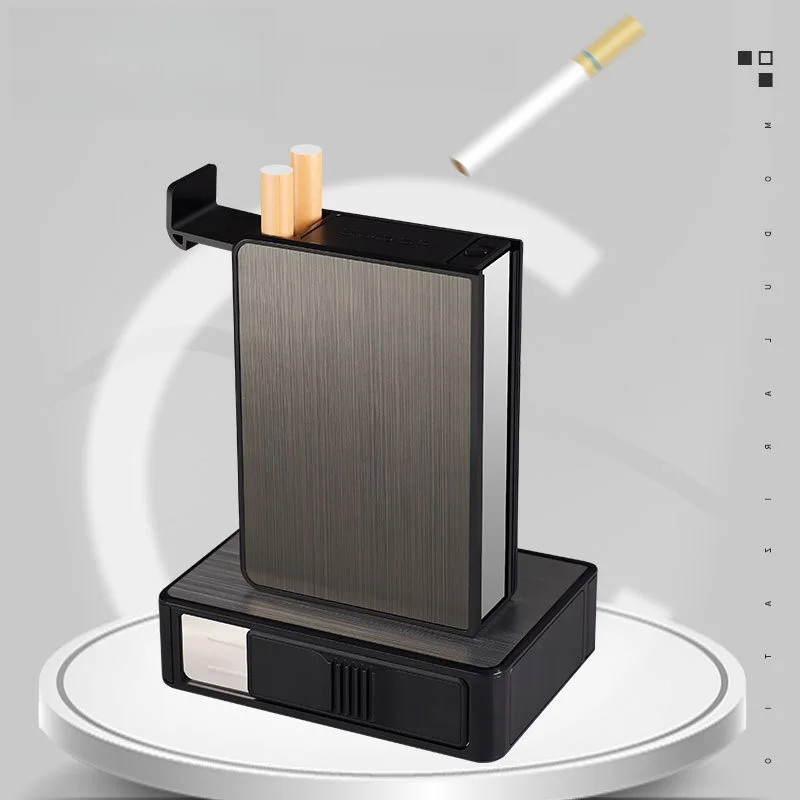 Sleek Men's 20pcs Automatic Pop-Up Cigarette Case - Durable, Portable & Stylish with Aluminum Accents