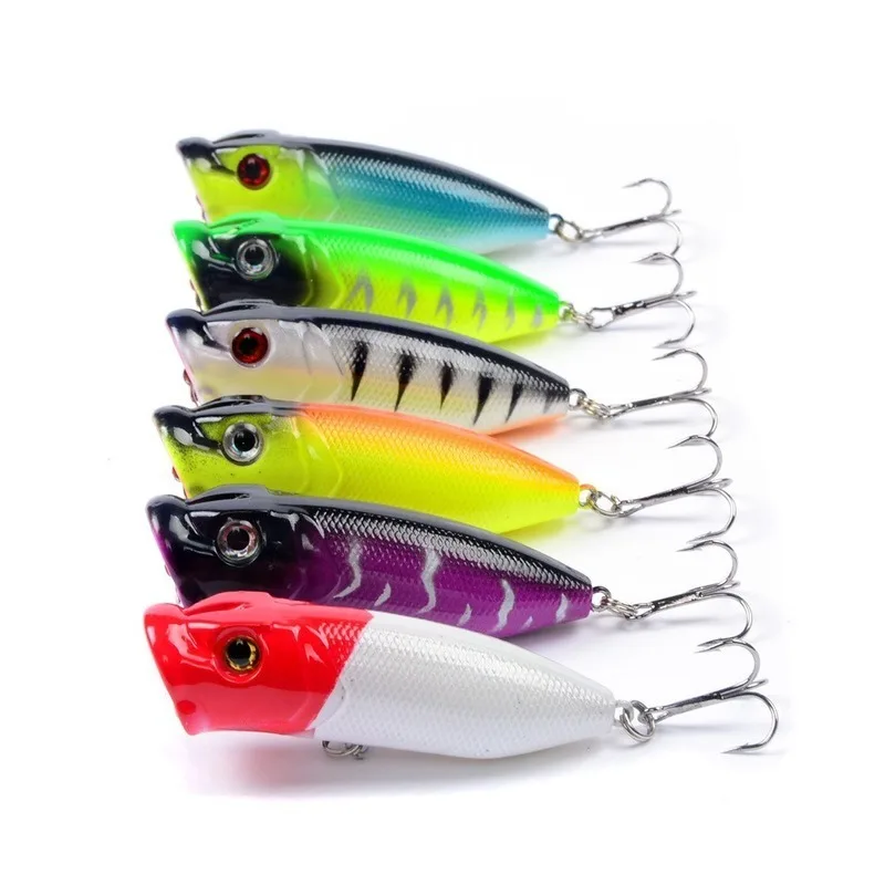 Hard Plastic Fishing Lures, Topwater Popper Bait, Artificial Wobblers, Fishing Tackle, 6 Color, 6 # Hooks, 6 #, Hot, 1Pc