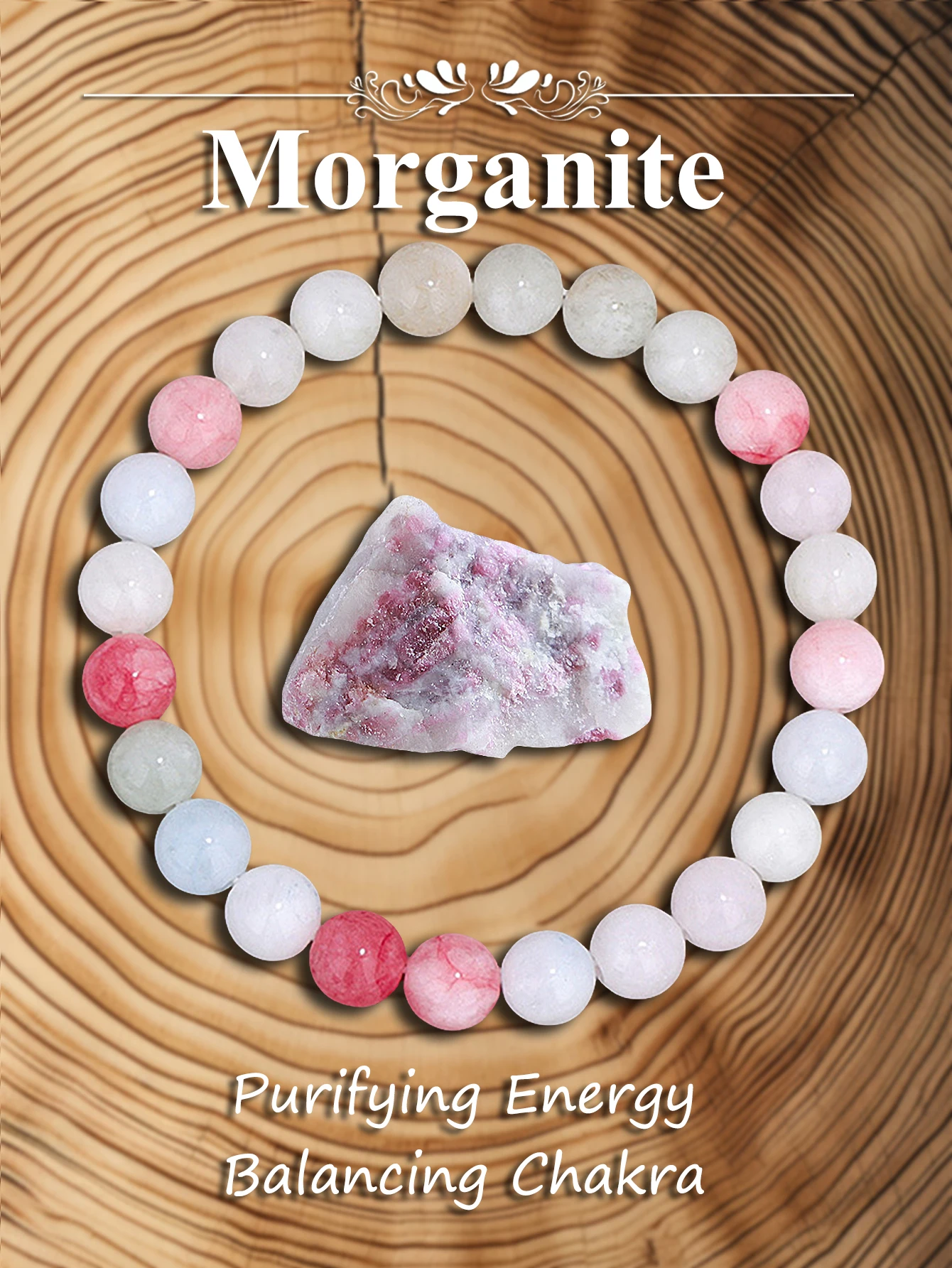

Natural Morganite Morgan Stone Beaded Bracelet Emotional Healing Stress Relief & Love Harmony Energy Balancing Crystal Jewelry