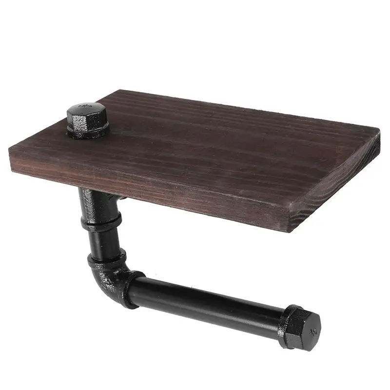 AT19-Rustic Industrial Toilet Paper Roll Holder,Pipe Floating Holder For Home/Bathroom,Wall Mounted Shelf