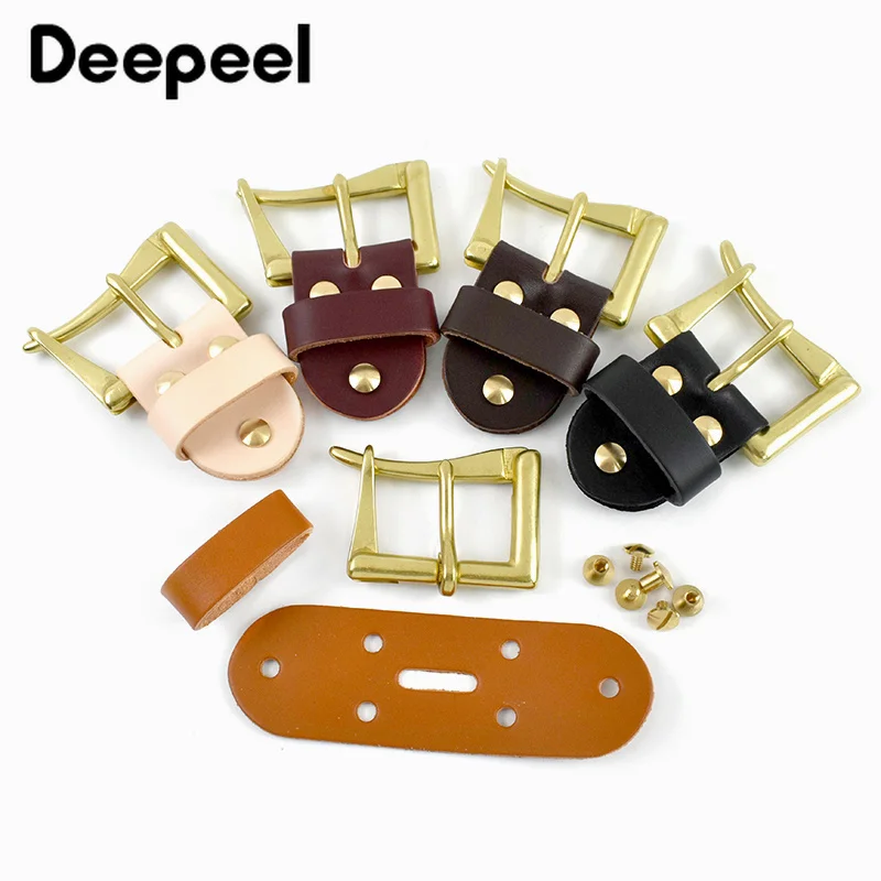 

1Set Pure Brass Belt Buckle Set Single Leather Keeper Loop Pin Buckles for 38-39mm Wide Strap DIY Craft Accessories