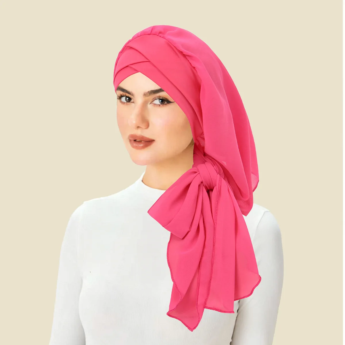 Solid Color Muslim Chiffon Hijabs Scarf Turban Long Tail Head Wraps Breathable Chemo Cap Headdress Wearable Bandana