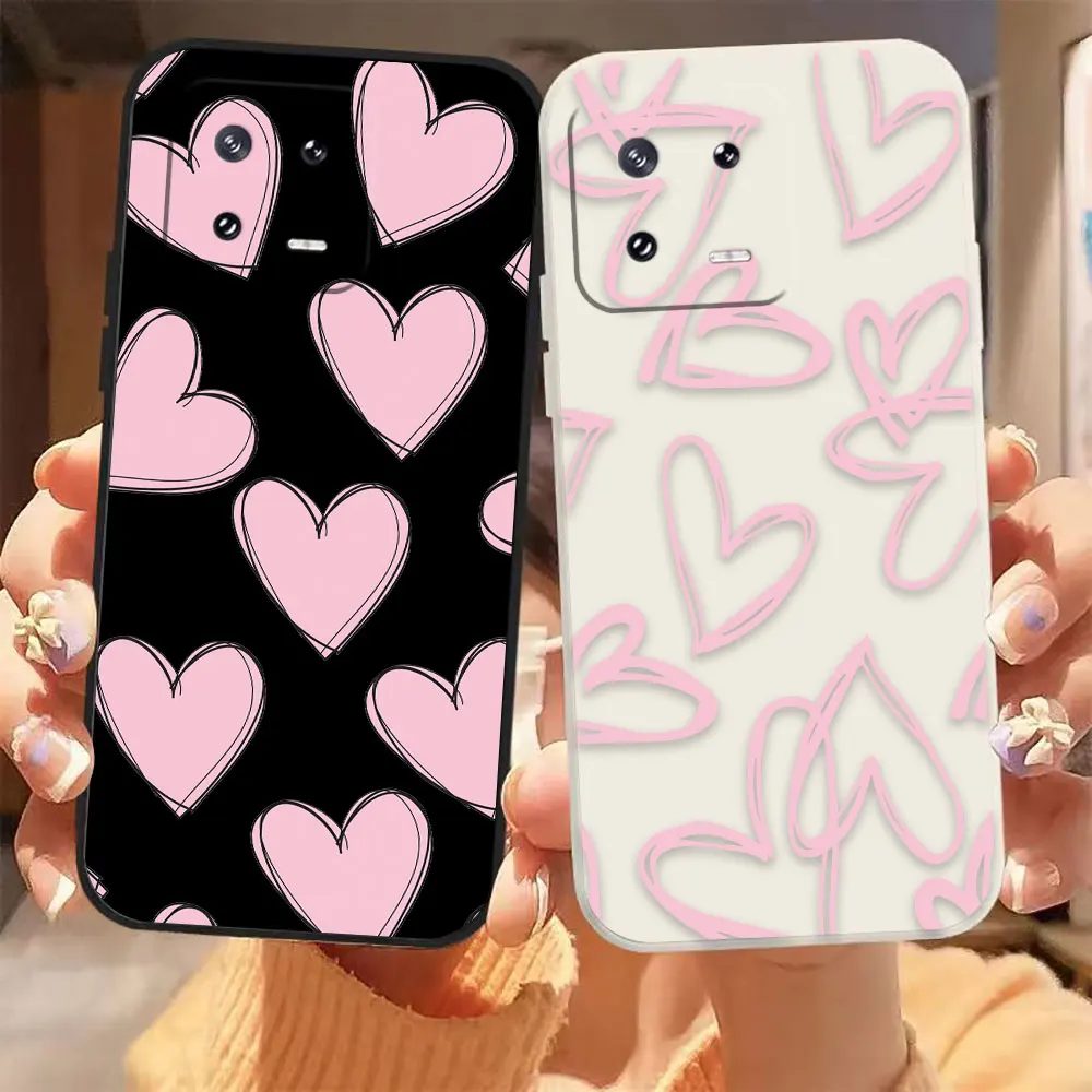 Fashion Pink Love Heart Phone Case For Xiaomi 13 12 12T 12S 11 11T 10 10S 9 8 Pro Ultra Lite Colour Liquid Case Funda Shell Capa