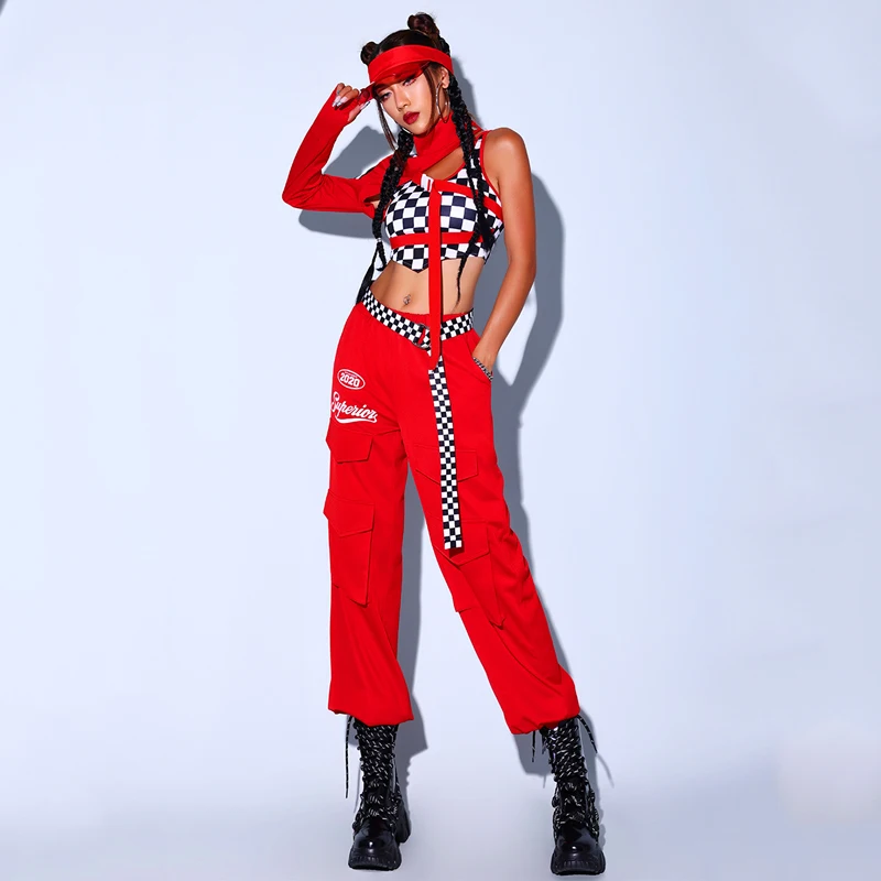 Modern Jazz Dance Costume Women Bar Ds Dj Clothing Red Outfits Nightclub Sexy Gogo Dance Hip Hop Clothes Performance Wear BL9479