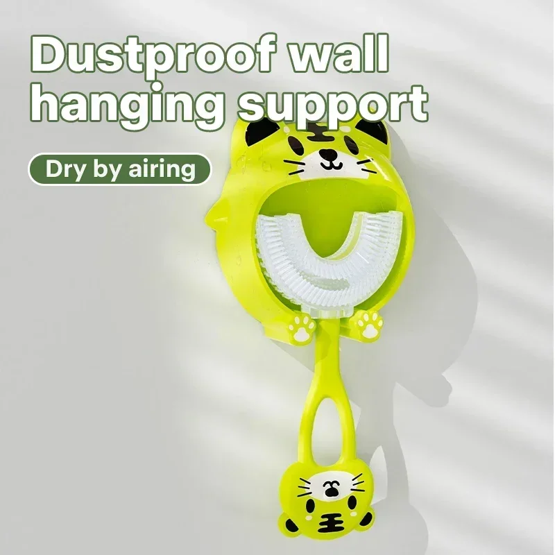 Cepillo de dientes en forma de U para niños, cepillo de dientes de entrenamiento de silicona para bebés, cepillo de limpieza para cuidado bucal de 360 grados, forma de Animal de dibujos animados bonitos