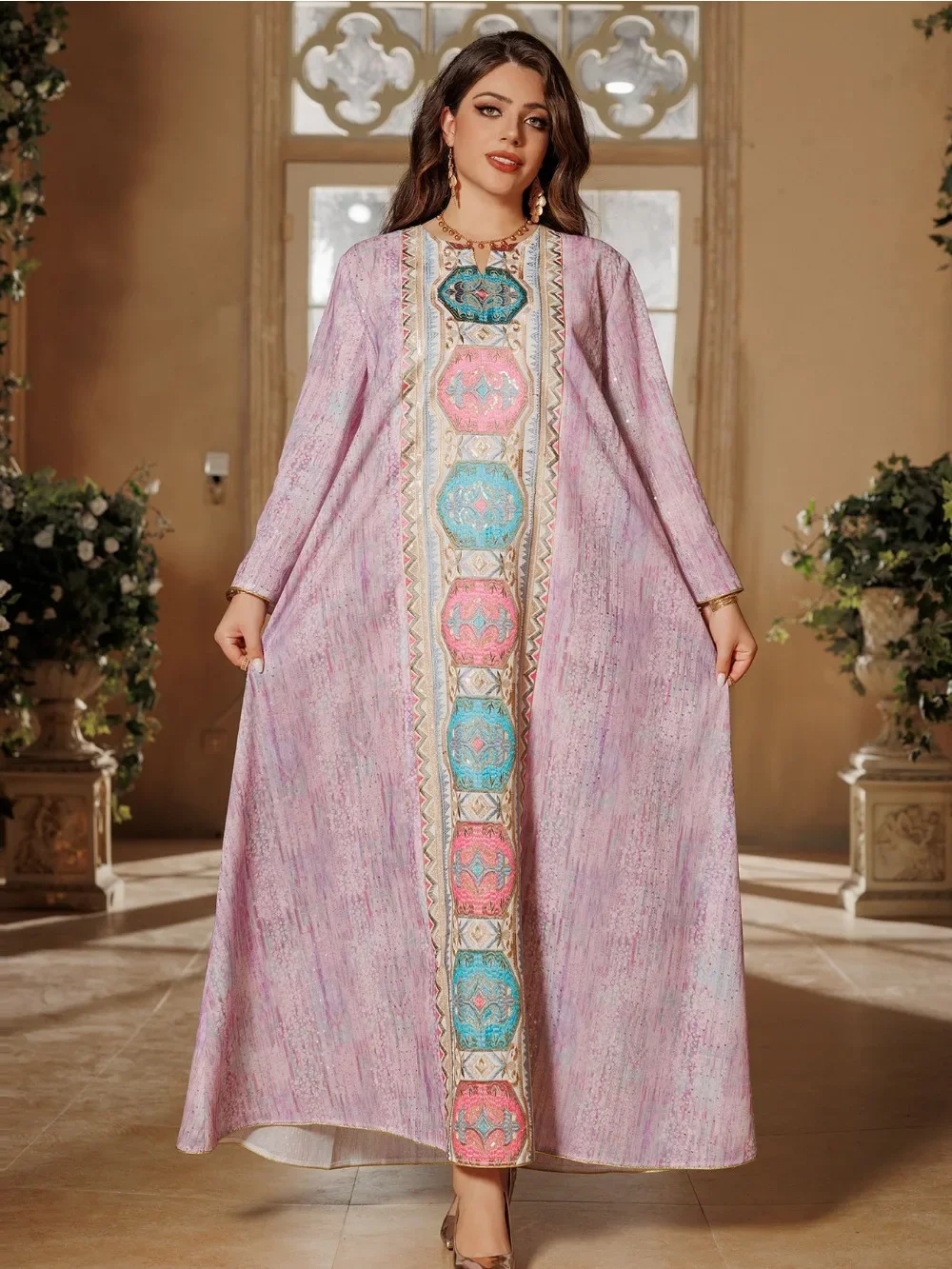 فستان حفلة عيد إسلامية للنساء عباية رمضان فستان طويل وردي إلبيس المغرب قفطان فيستدوس لارغوس رداء جلابية مطرزة