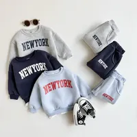 2Pcs Baby Clothing Set Boys Girls NewYork Print Sports Top Pants Suit Sweatshirt Winter Toddler Outfit Thick Newborn Clothes