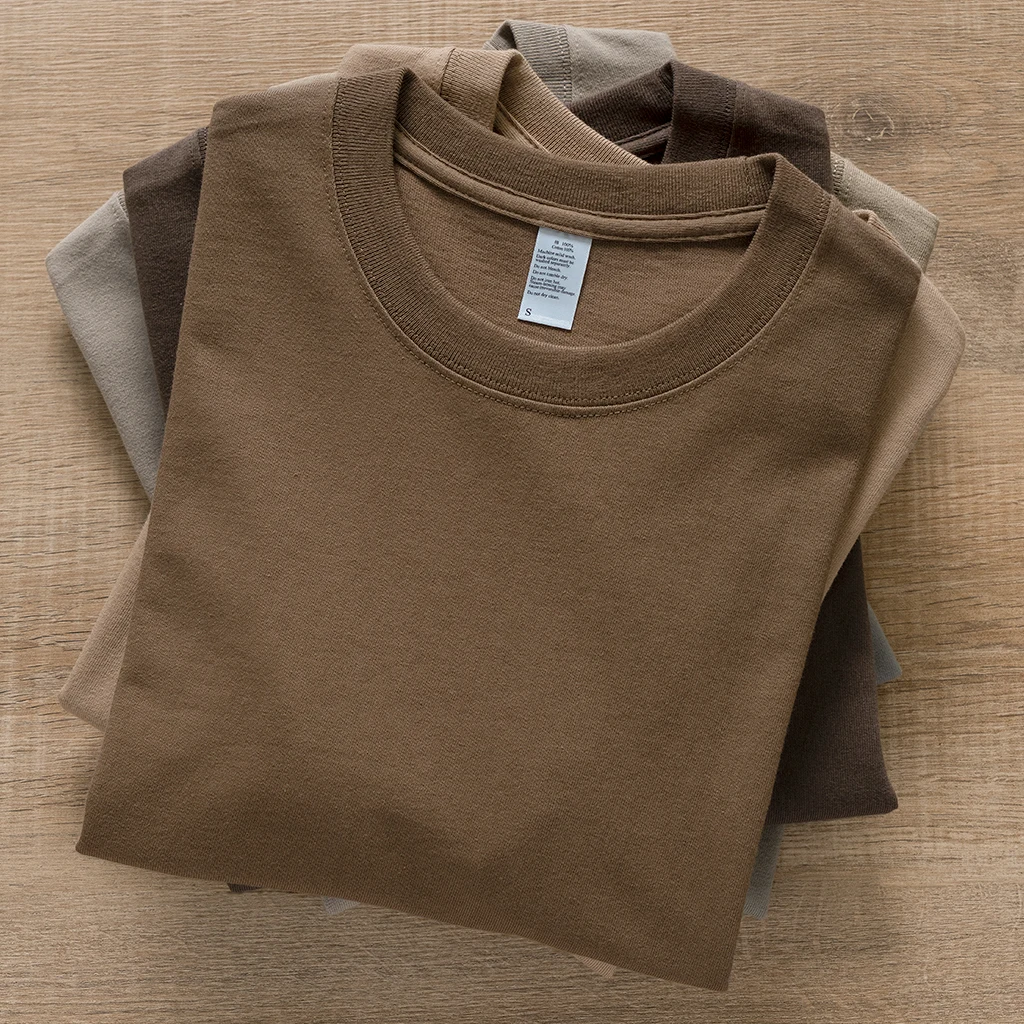 

Ретро японский Sle Low Saturation Milk Tea Color Thi Pure Cotton круглый Ne ort Sve Футболка ex Stand Fit Casu...