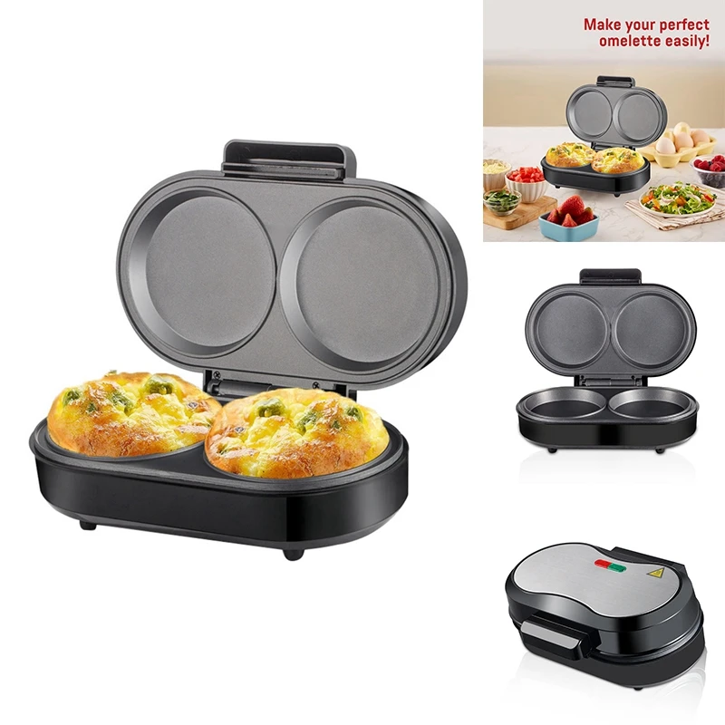 Double Mini Omelet Maker Round Non-Stick Grids Makes 2 Personalized Individual Breakfast Chaffles And Hamburger