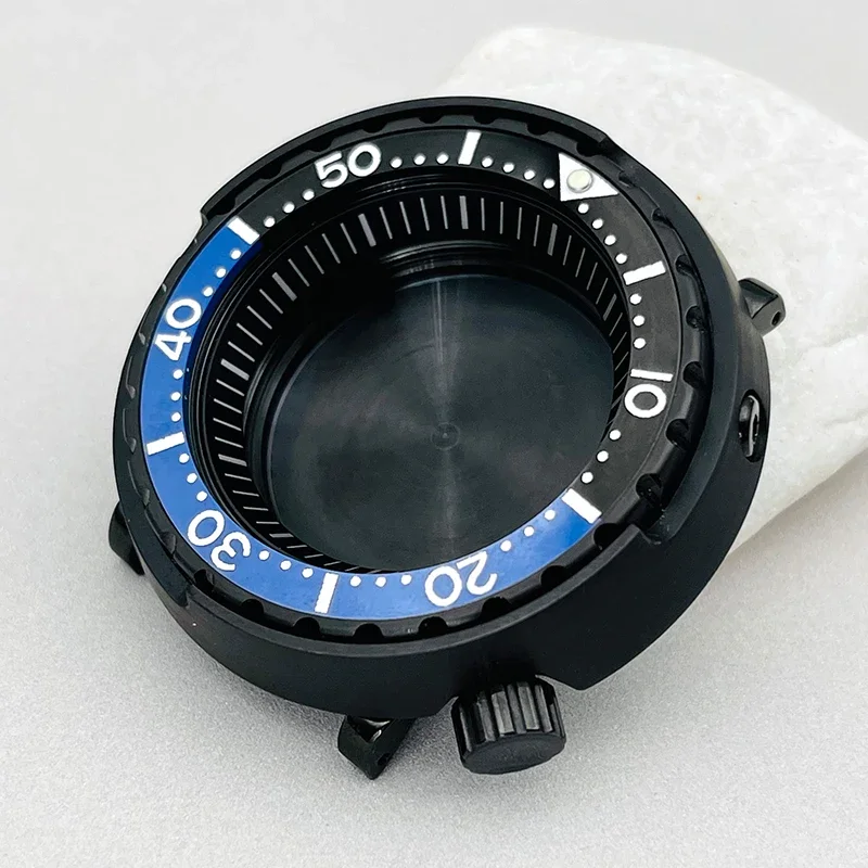 NH35 Case 47mm Black Canned Tuna Watch Cases Sealed Waterproof Fits Seiko NH36 7S26 4R36 Movements Watch Repair Replace Parts