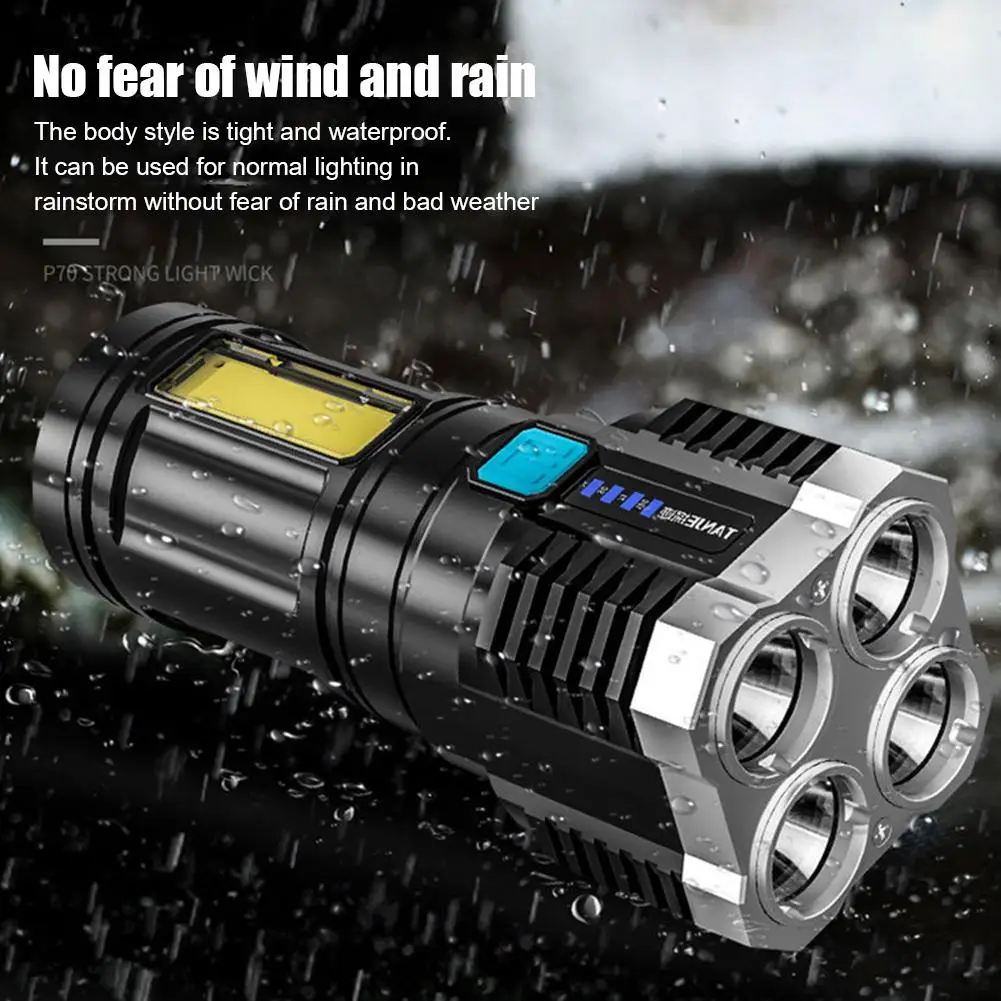 5Pcs 4 LED+COB Beads Strong Flashlight USB Charging Power Display Portable Torch view 3
