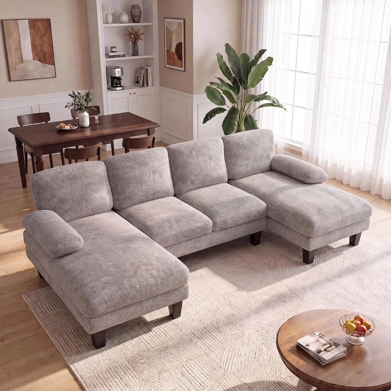 Soft Chenille, Easy Assembly, Sturdy Frame, High-Density Foam, Washable Cover, 4 Seat, Modern Sectional Couch for Living Room