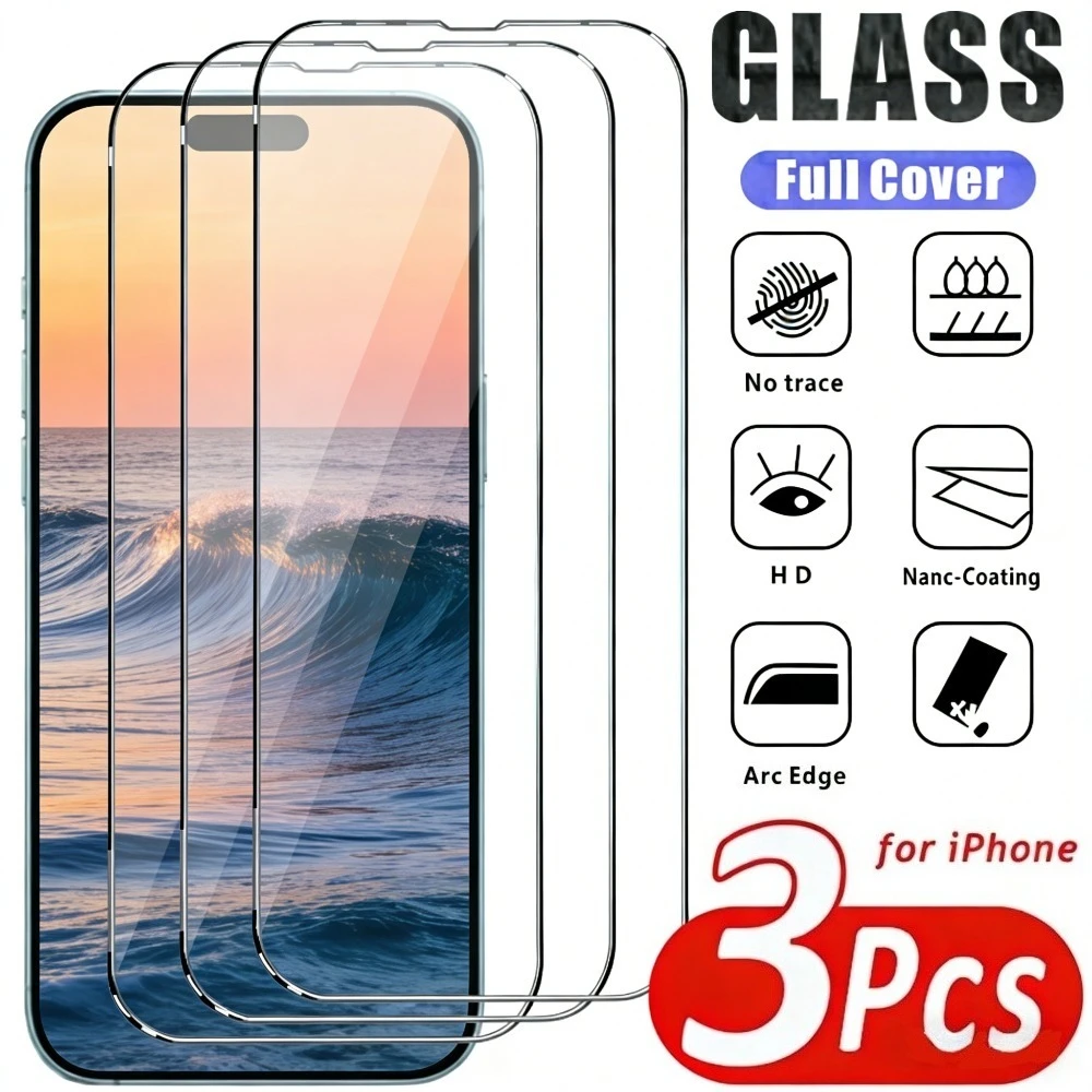 

3Pcs Ultra Clear Screen Protector for iPhone 17 16 15 14 Pro Max 13 12 11 Pro Mini Air 17e 16 15 Plus 9H Hardness Tempered Glass