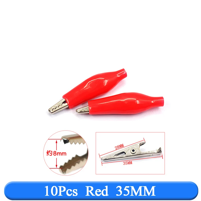 10Pcs 28MM/35MM/45MM Metal Alligator Clip G98 Crocodile Electrical Clamp for Testing Probe Meter Black/Red with Plastic Boot