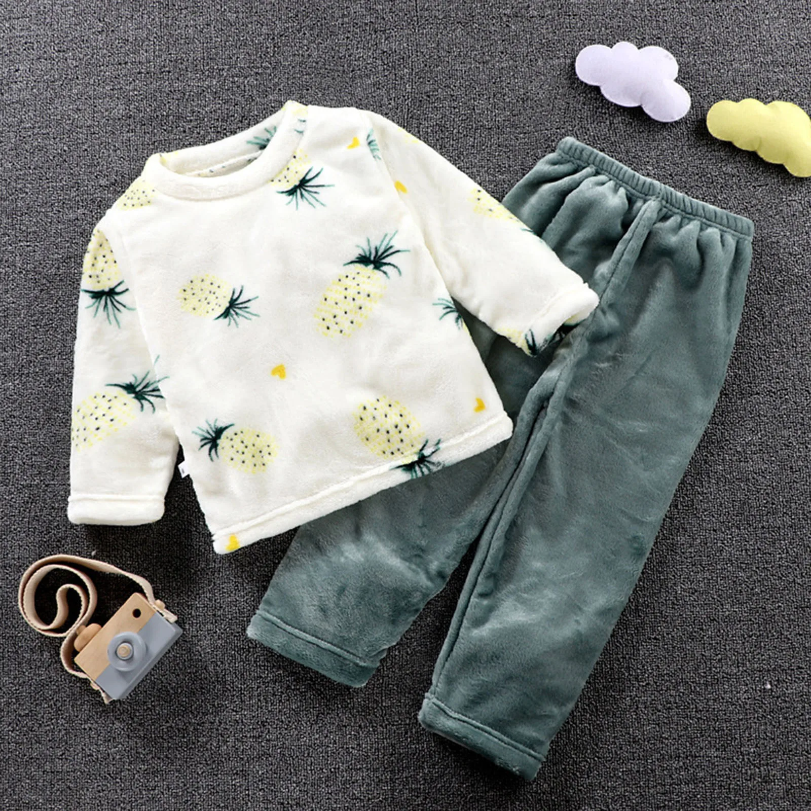 

3 Toddler Boy Clothes Toddler Kids Baby Boys Girls Cartoon Round Neck Long Sleeves Pajamas Warm Coats Pants Youth Flannel Pant