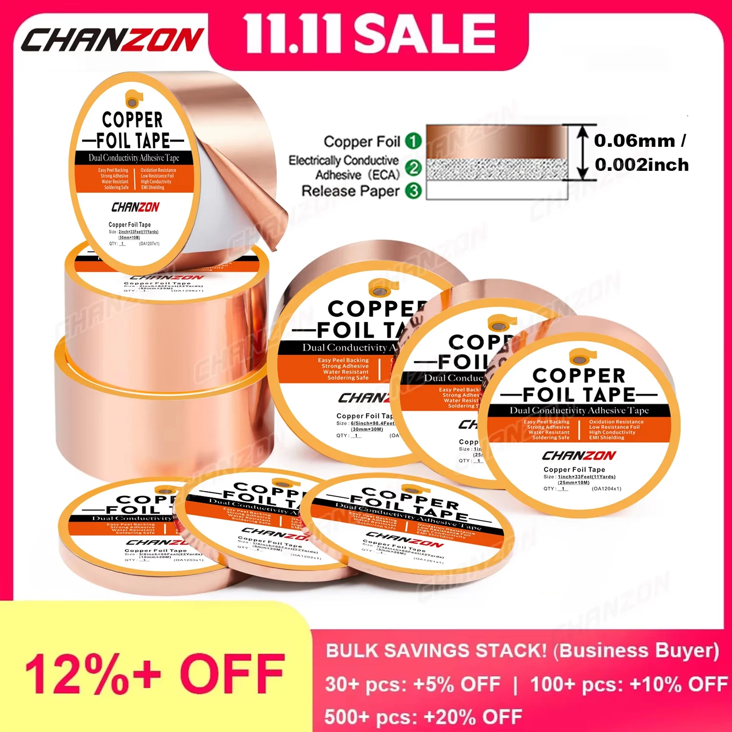 

Клейкая медная лента CHANZON для экранирования 5 мм, 6 мм, 10 мм, 25 мм