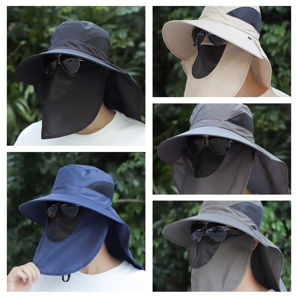 Multi-function Wide Brim Bucket Hat Sunscreen Neck Flap Caps Mask Set Sun Fishing Caps Visor Sun Hat Unisex