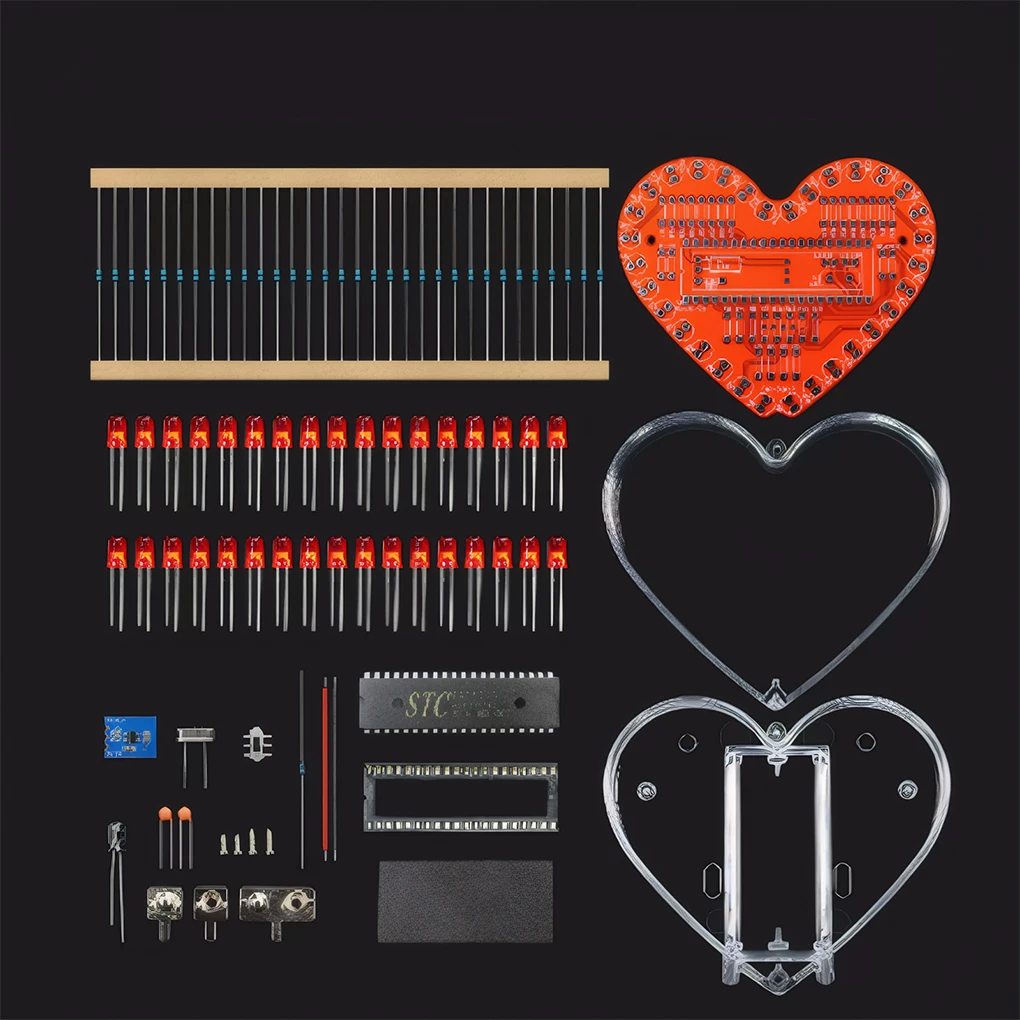 LED Heart-shaped Streamer DIY Electronics Kit Multicolor 51 Microcontroller RGB Colorful Love Heart Water Lamp Welding Training
