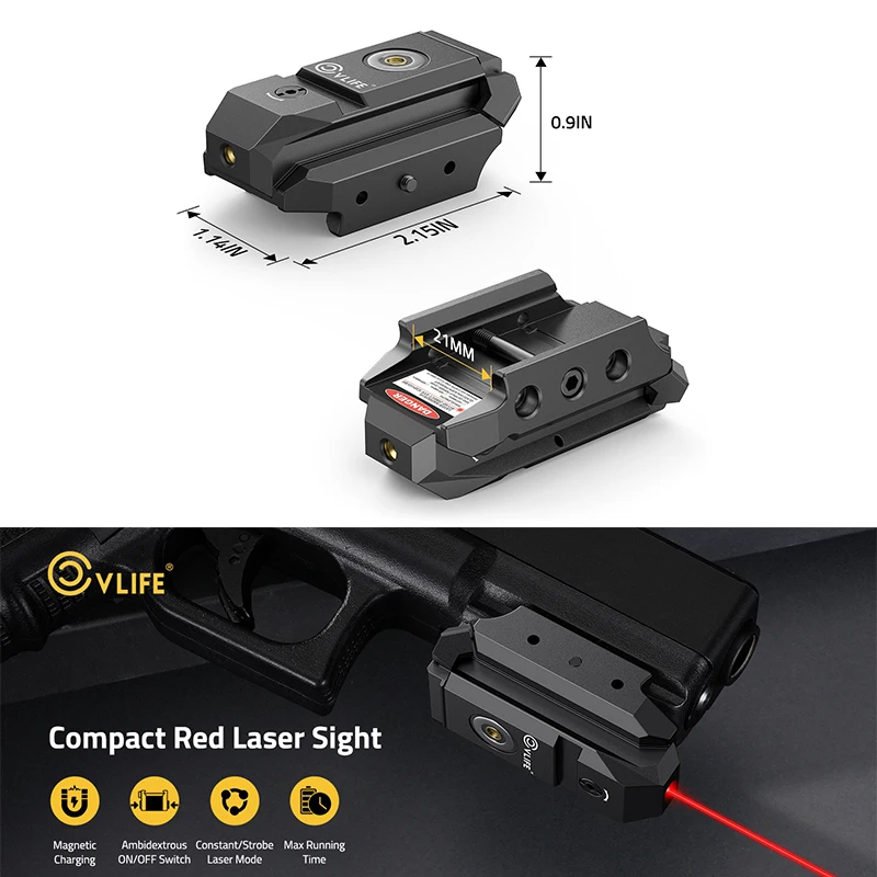 

CVLIFE Rechargeable Red Laser Sight for Pistol Lightweight Low-Profile Sighting with Magnetic Charging for 21mm Picatinny Rail