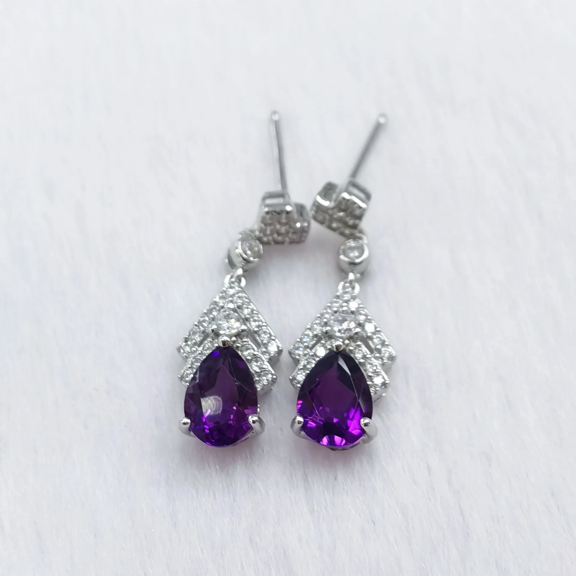 

GXGlint стерлингового серебра 925 пробы 5*7 мм серьги с аметистом элегантные женские банкетные украшения фиолетовые драгоценные камни серьги-капли подарок на вечеринку
