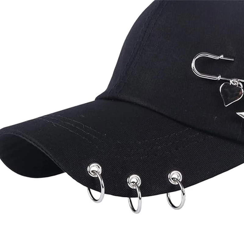 A unisex hoop chain fashion baseball cap street punk hip hop personalized cap black