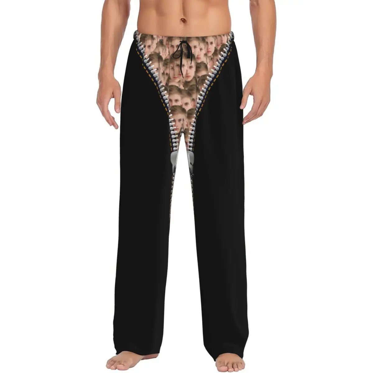 

Custom Zip Personalized Head Face Photo for Boyfriend Gift Pajama Pants Men Lounge Sleep Stretch Sleepwear Bottoms with Pockets