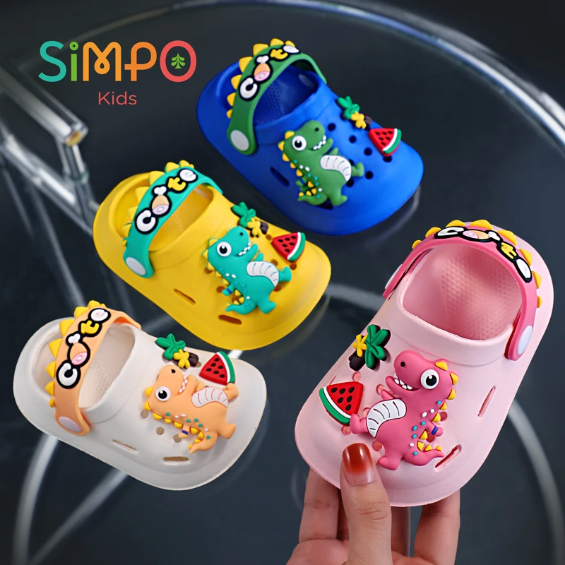 Cute Dino Clogs For Girl &Boy Lightwieight Soft and Elastic Kids‘s Sandals Colorful Children's Slippers Accessories