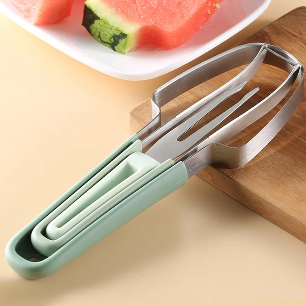 Watermelon Slicer Set for Party Hosts, Making Watermelon Easy to Serve, 3-Piece Stainless Steel and Plastic Kit, Light Green