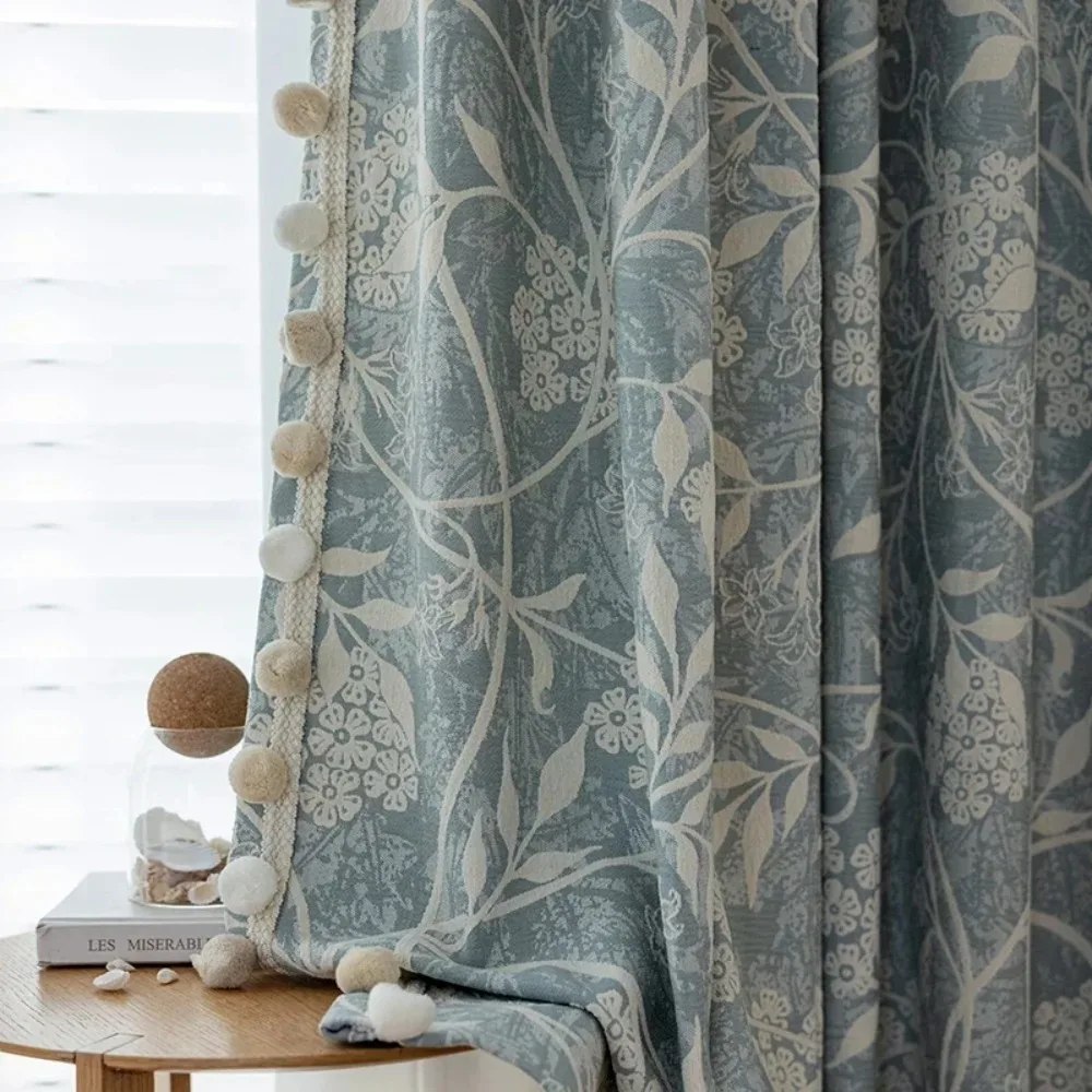 Customized Blue-green Plant Jacquard Thickened Chenille Curtains For Living Room Bedroom French Window Balcony Window