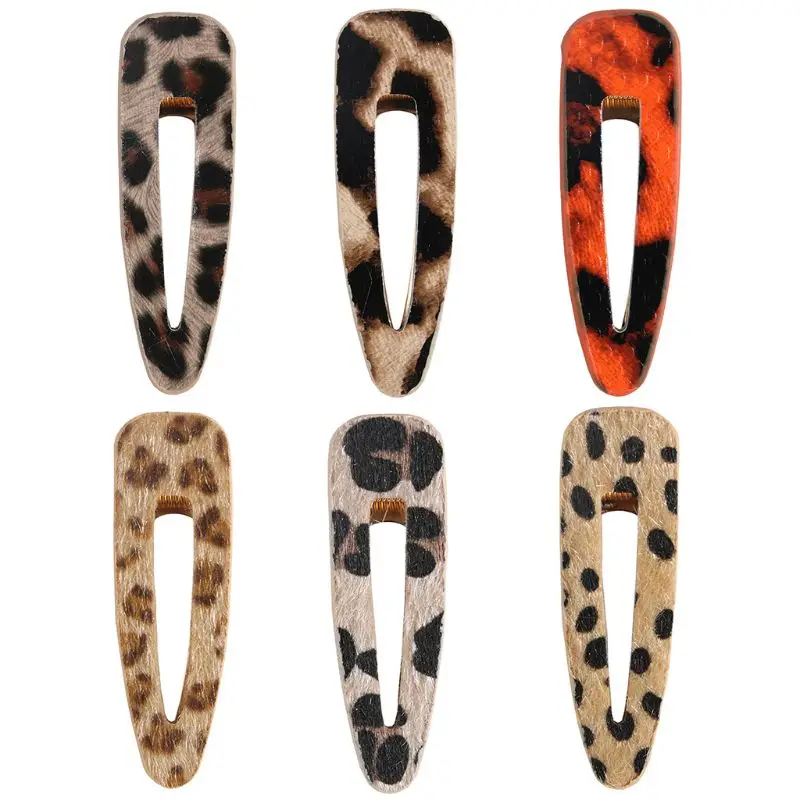 Bohemian Ethnic Retro Leopard Print Hair Clip Womens Faux Leather Duckbill Hairg