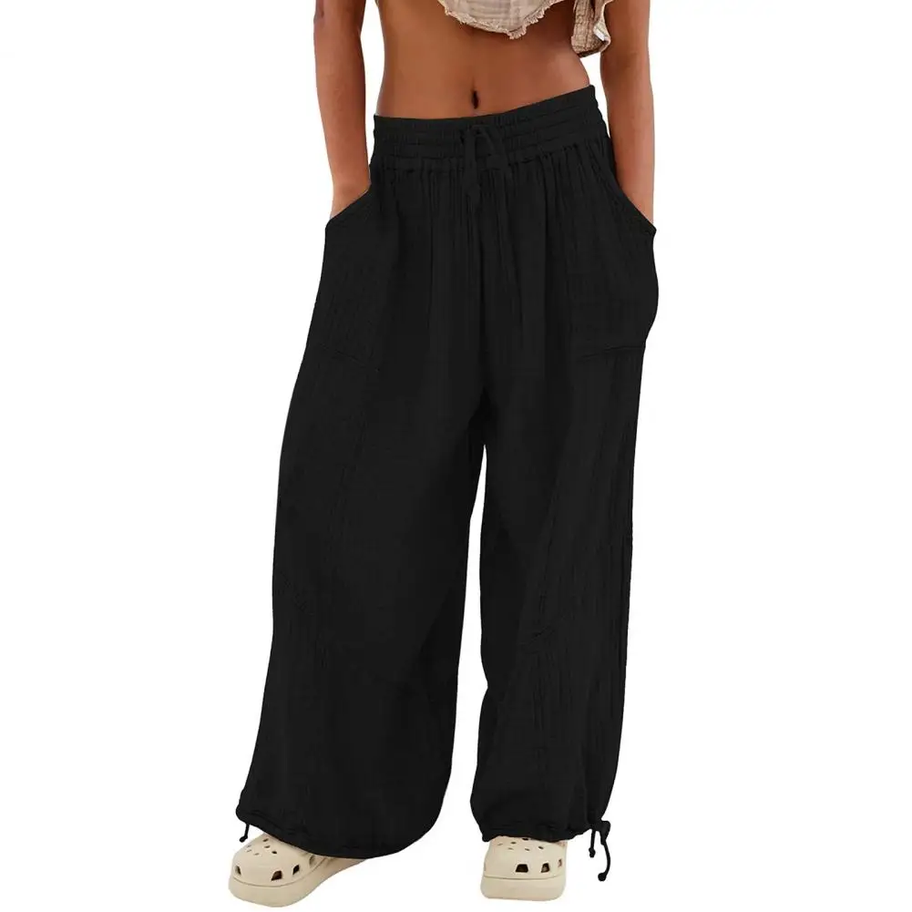 

Women Wide-leg Pants High Elastic Waist Wide Leg Women's Pants with Crotch Ankle-banded Pockets Soft Trousers for Ladies Curvy