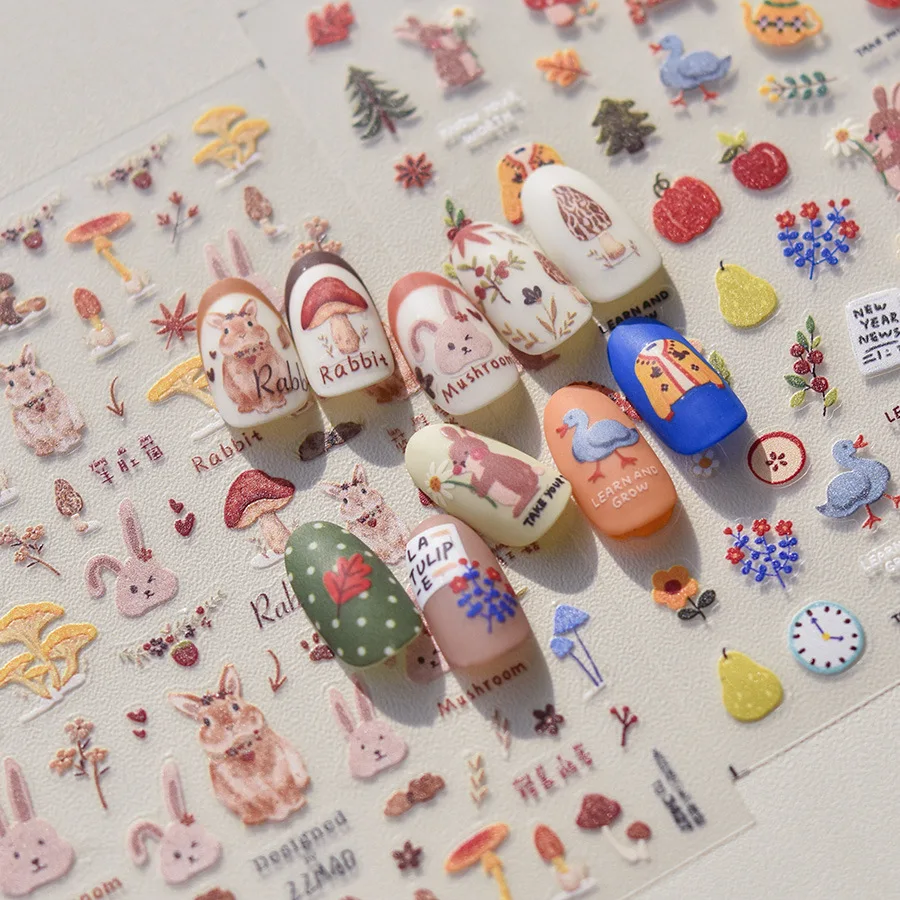 2D Harvest Autumn Rabbit Duck Clothes Various Bread Mushroom Fruit Melon Adhesive Nail Parts  Stickers Decorations Accessories